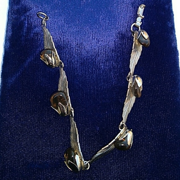 ▶️SALE VINTAGE Silver Leaf SmokeyQuartz Bracelet - Picture 6 of 8